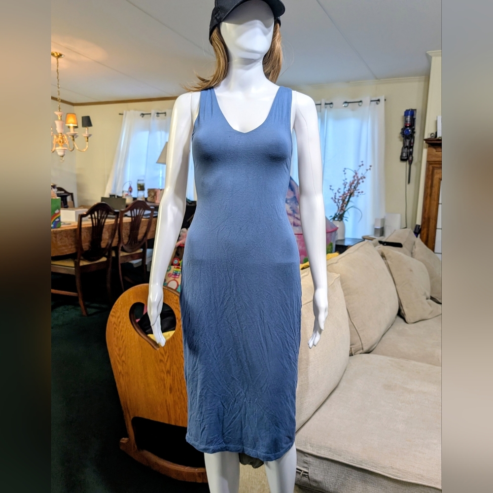 Final Touch Blue Modal Tank Midi Dress Sleeveless Bodycon Made in USA (M)